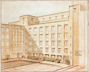  Architects' drawing of London School of Hygiene & Tropical Medicine North Courtyard, 1924.