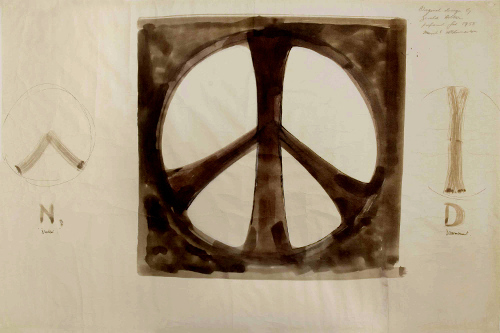 Brown nuclear disarmament symbol sketch by Gerald Holtom