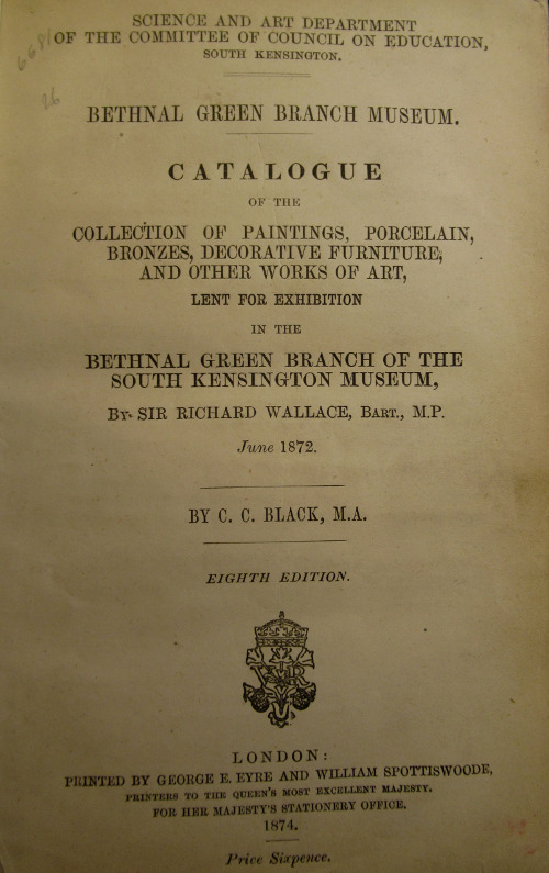 Exhibition of items of works of art from the Richard Wallace collection exhibited at Bethnal Green during the adaptation of Hertford House for the purpose of displaying the collection, June 1872. © The Wallace Collection.