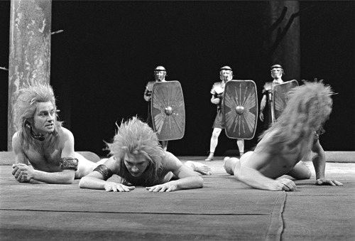 Production photograph of The Romans in Britain, National Theatre, 1980. 