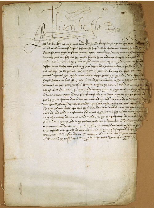 Letter from Elizabeth I to George Talbot, 6th Earl of Shrewsbury, 12 May 1586. 