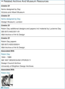 screenshot showing archives related to Robin Day