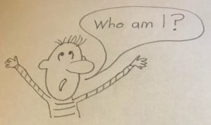 cartoon of person asking 'who am I?'