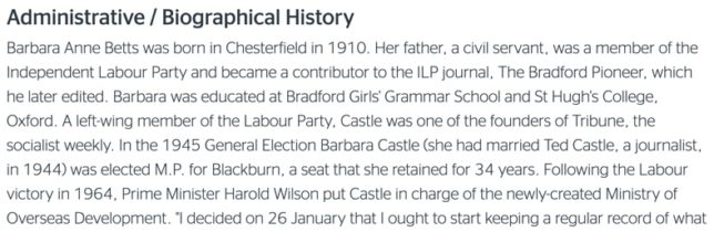 Screenshot of part of a biographical history