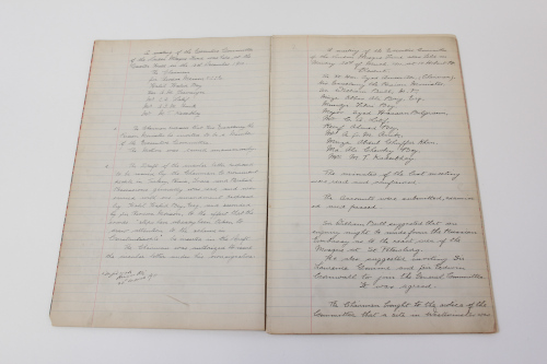 Inside of The London Mosque Fund Minute Book, 1910-1951.