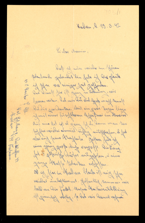 Emmerich Menzner, SS Oberreiter: letter from Poland (1942), first page.